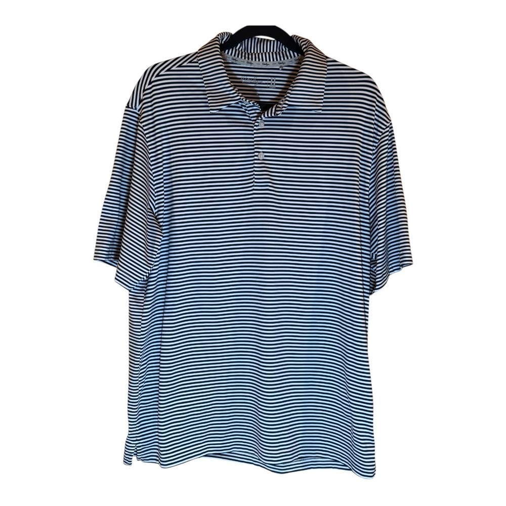 Walter Hagan 11 Majors Navy White Striped Performance Golf Sport Polo Shirt L